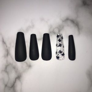 Matte black butterfly press on nails